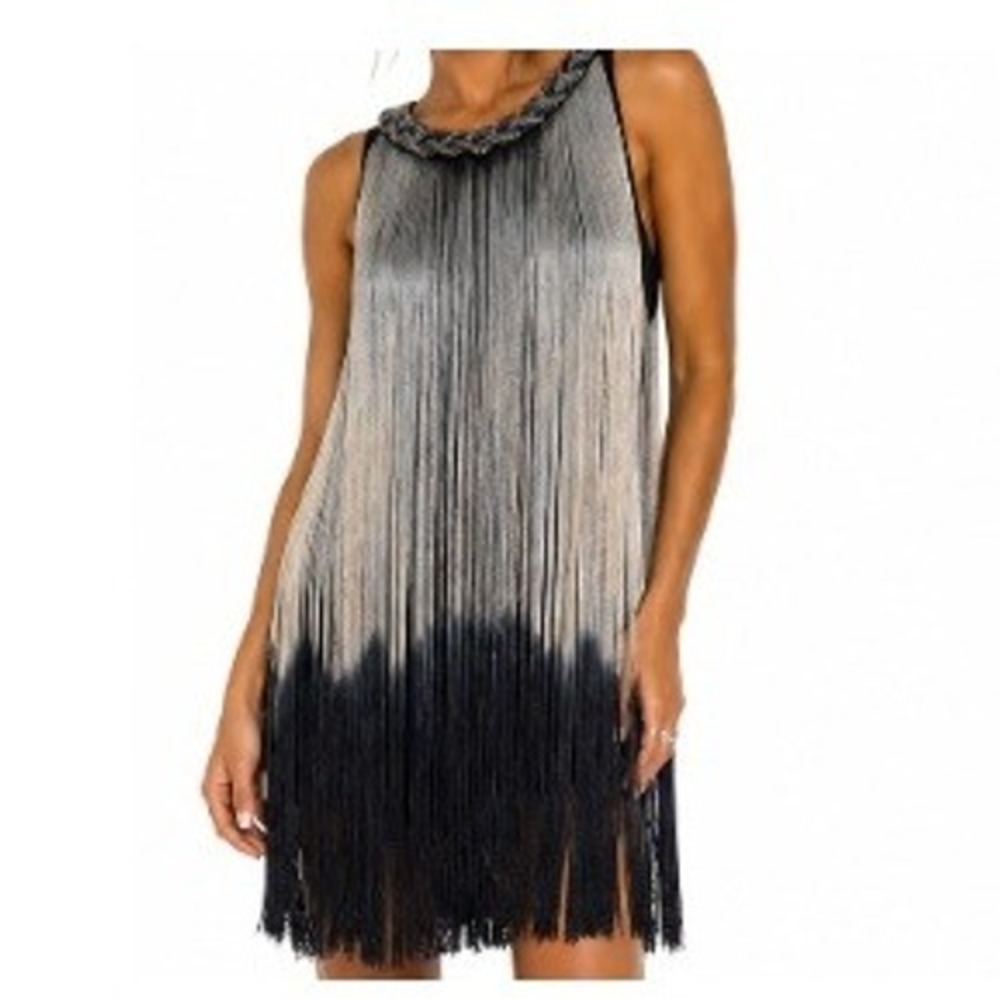 Ombre Fringe Beaded Flapper Cocktail Party Dress Medium